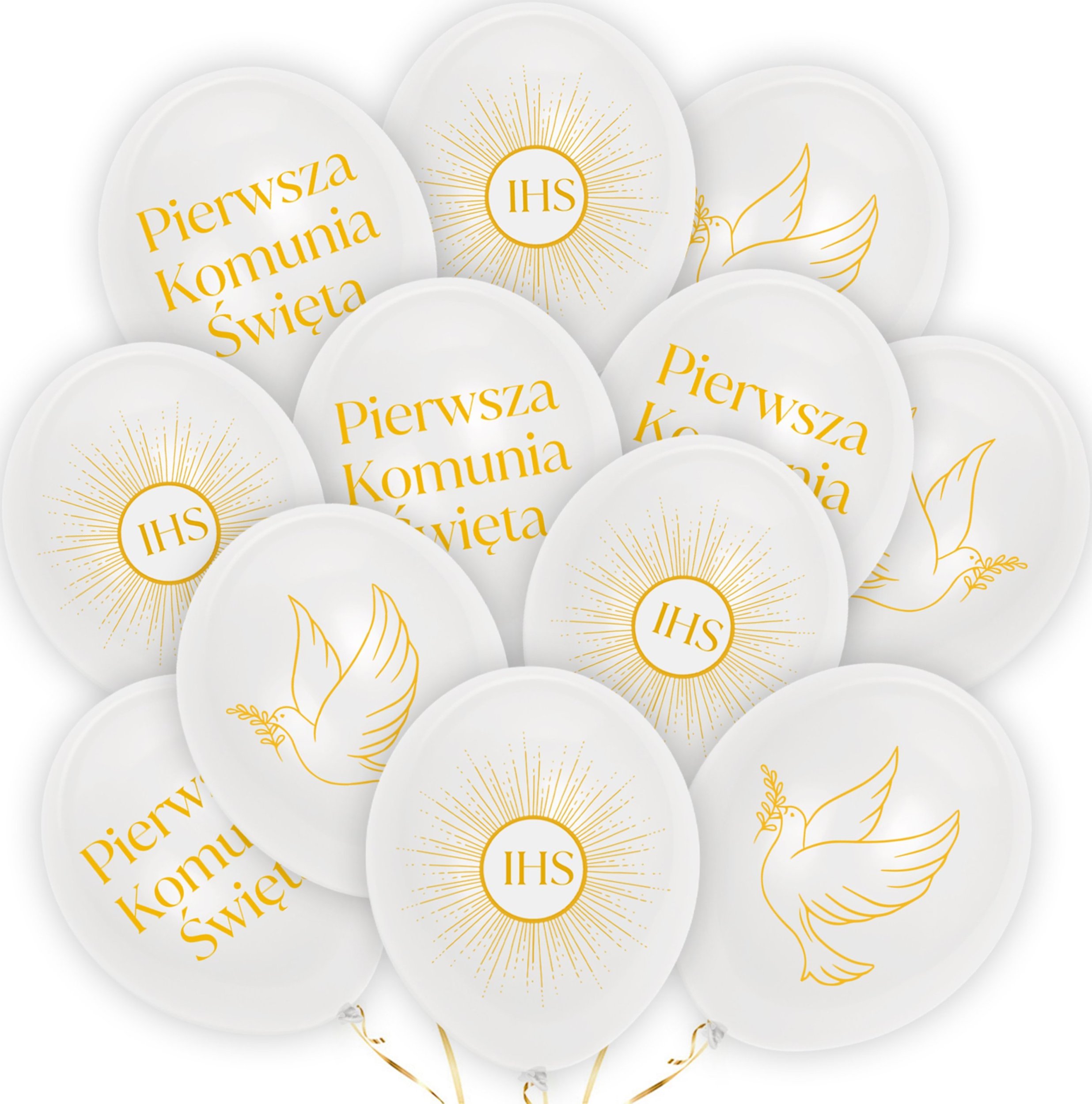 EMKL Balony Lateksowe Białe Komunia wita Mix 12szt