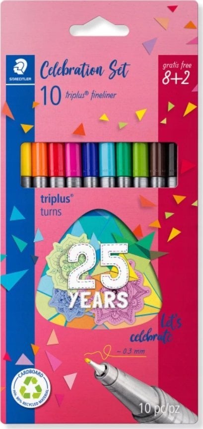 Staedtler Fineliner triplus 8 + 2 Celebration-Set Grubość linii: 0,3 mm trójkątny DRY SAFE sortowane...