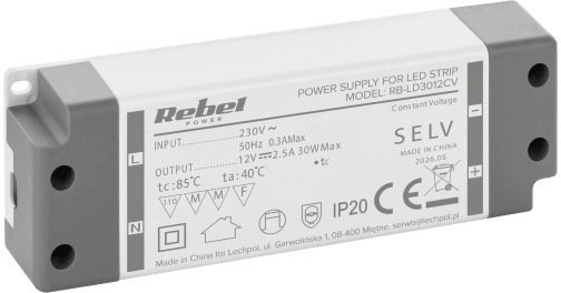 Rebel Zasilacz do sznurów LED 12V/2.5A max.30W IP20 (RB-LD3012CV)