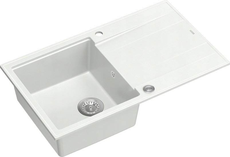 Zlewozmywak GraniteQ EVAN 111 zlewozmywak z syfonem Push 2 Open 1-komorowy z/o (860x500x210) snow wh...
