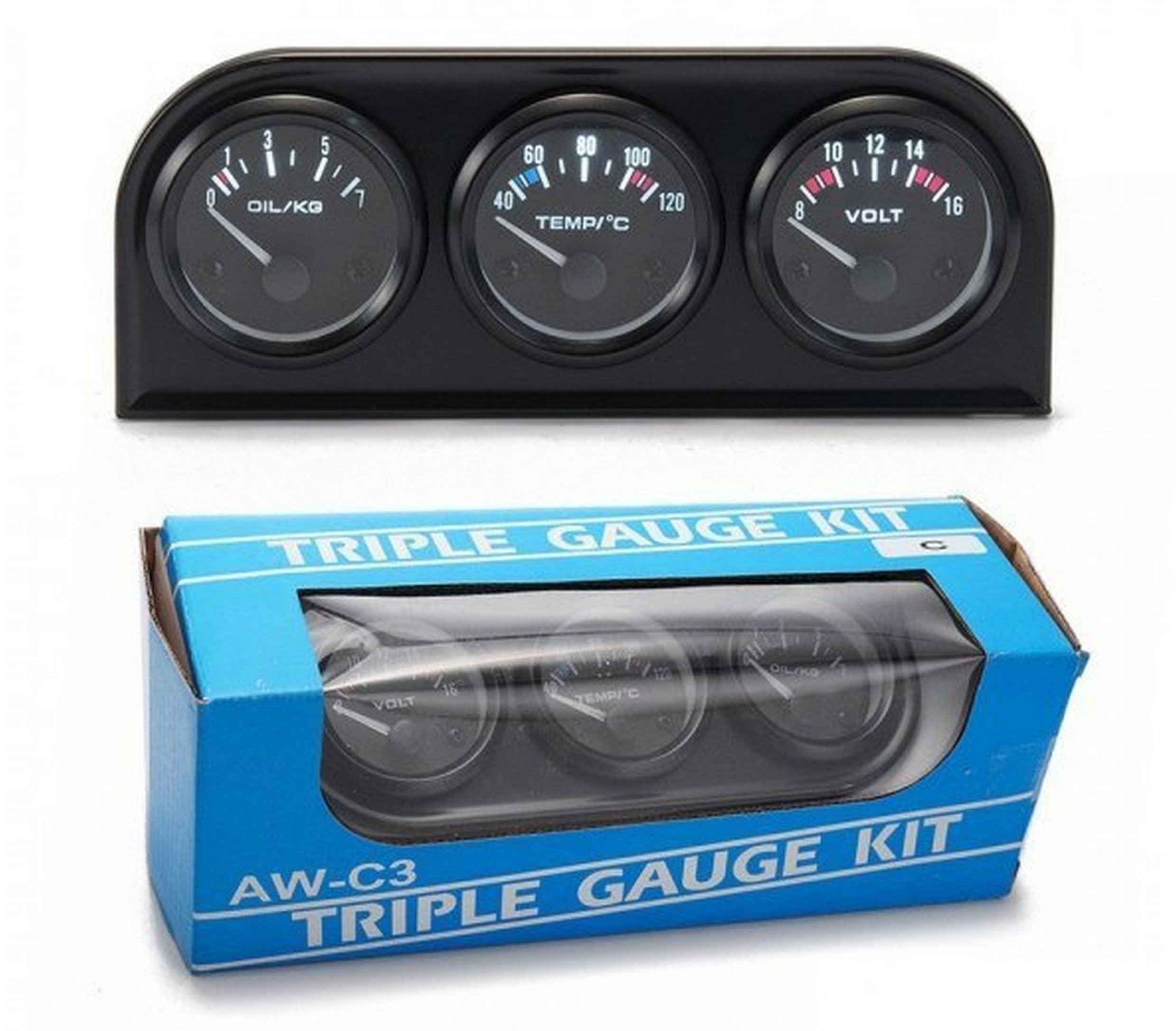 Zestaw wskaźników KET 3w1 Volt, Water Temp, Oil Press