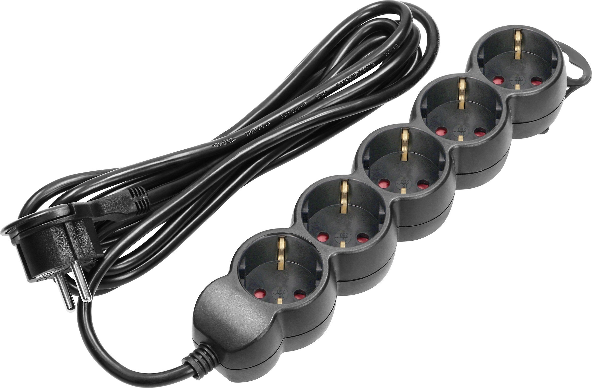 Orno Przedłużacz 5-krotny 2P+Z (Schuko), 3m H05VV-F 3x1,5mm2, Imax=16A, płaska wtyczka, czarny