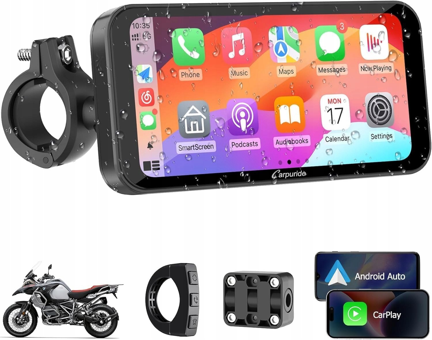Nawigacja GPS Carpuride W603 Motocyklowy ekran Carplay/Android 6,3" Auto GPS i pilot