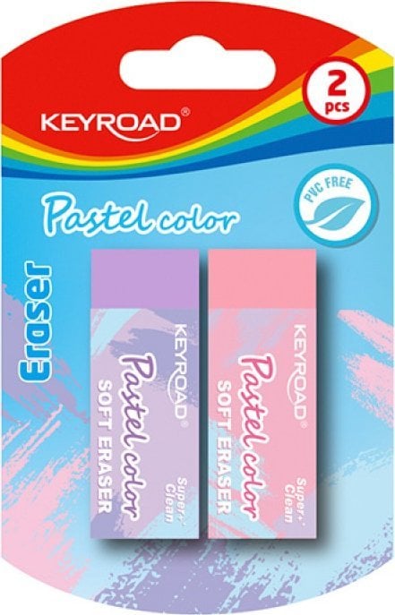 Keyroad Gumka do ścierania KEYROAD, 2szt, blister, pastelowe kolory, mix kolorów