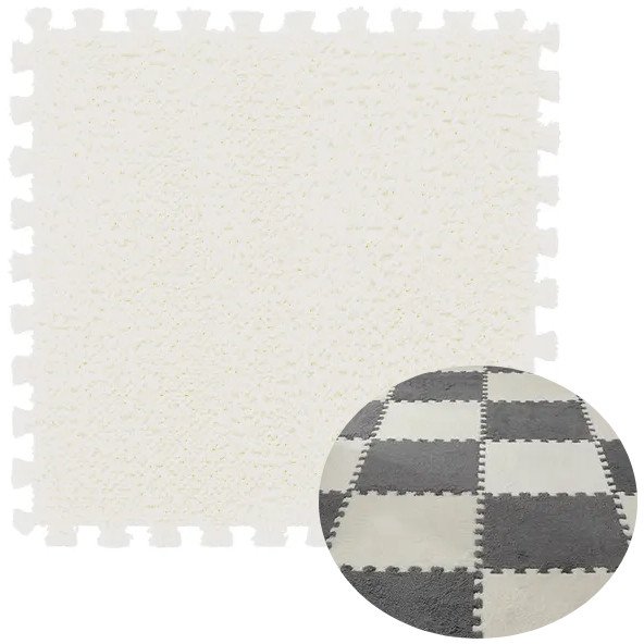 ITIMPORT Puzzle na podłogę PLUSZOWY Piankowe DYWAN MATA Ochronna DZIECI 30cm BIAŁA