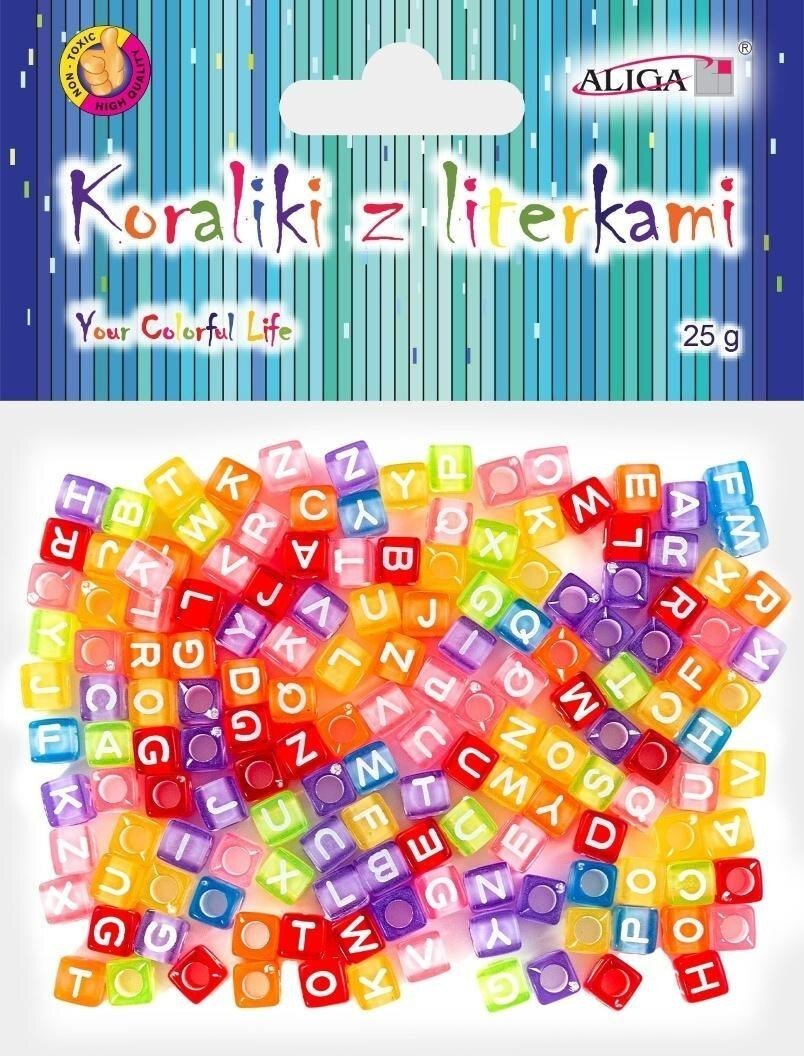 Aliga Koraliki plastikowe z literkami 6x6mm 25g
