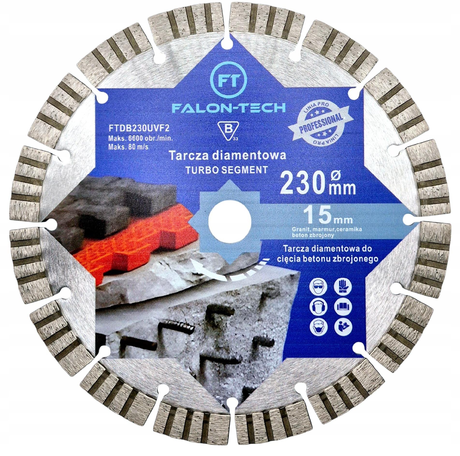 Tarcza diamentowa FALON-TECH 230 mm PRO do betonu zbrojonego cegły kostki