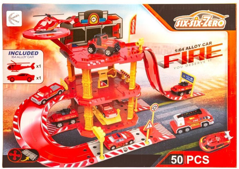 Wielopoziomowy parking z torem jazdy STRAŻ POŻARNA 50 elementów
