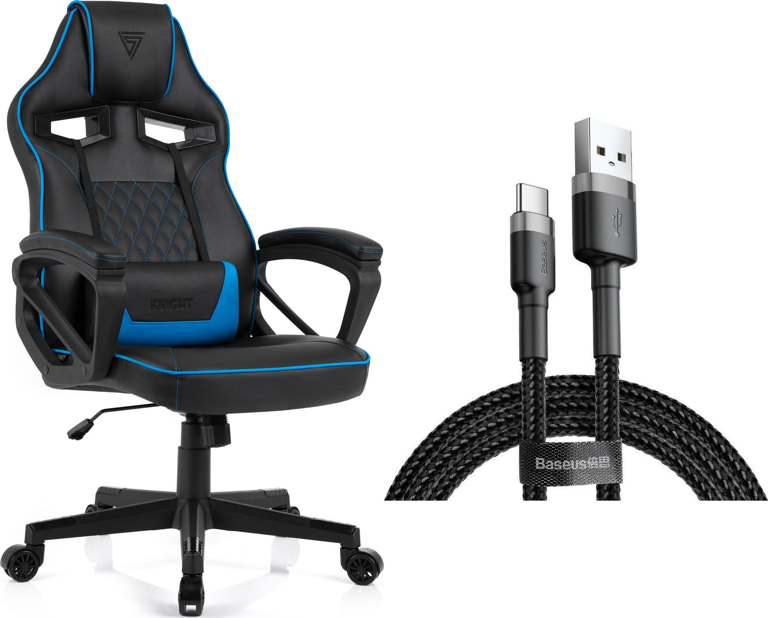 Fotel SENSE7 Knight czarno-niebieski + kabel usb