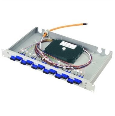 TELEGRTNER 19 FO-PP BAS-ECO 1U 12 LCD OM3 PT, z zamontowanymi adapterami i kolorowymi pigtailami