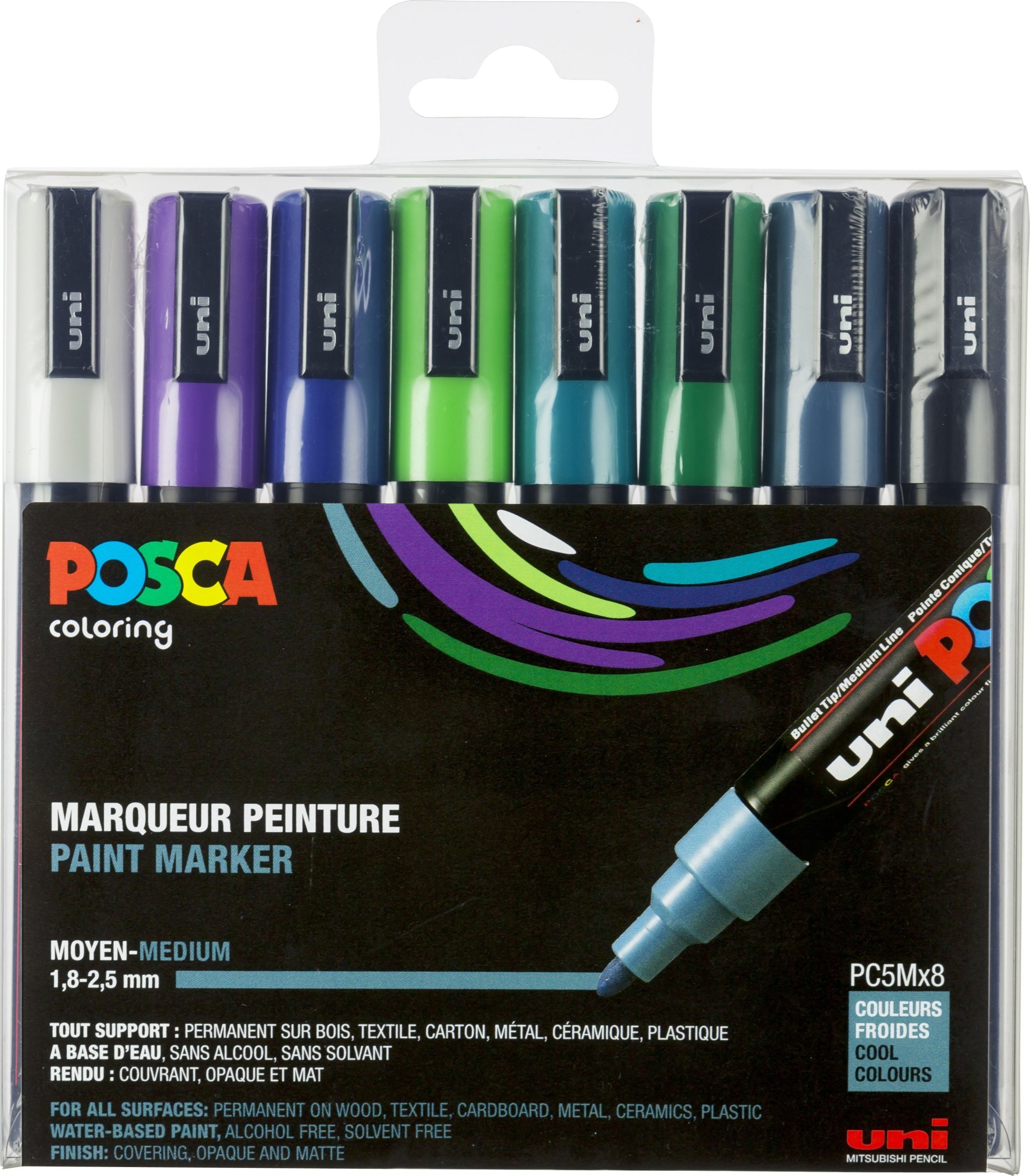 Posca Markery Uni PC-5M, 8 zestawów Cool Colors