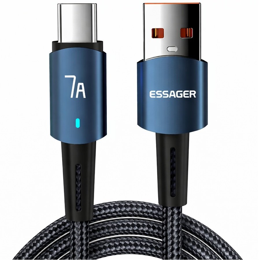Kabel Essager USB-A do USB-C 100W 2m, 480Mb/s, niebiesko-czarny