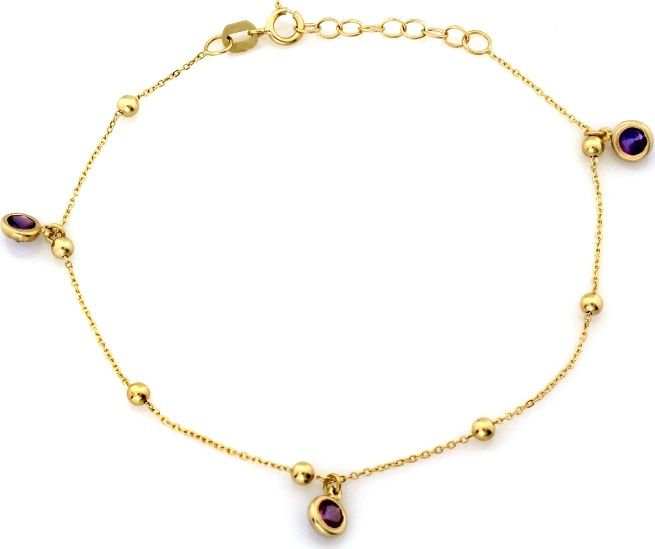 Zdjęcia - Pozostała biżuteria Lovrin Złota bransoletka 585 kulki z fioletowymi cyrkoniami 1,36 g