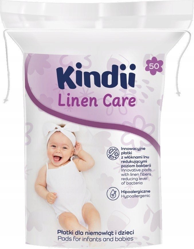 Kindii Linen Care delikatne Płatki kosmetyczne dla niemowląt i dzieci 50szt