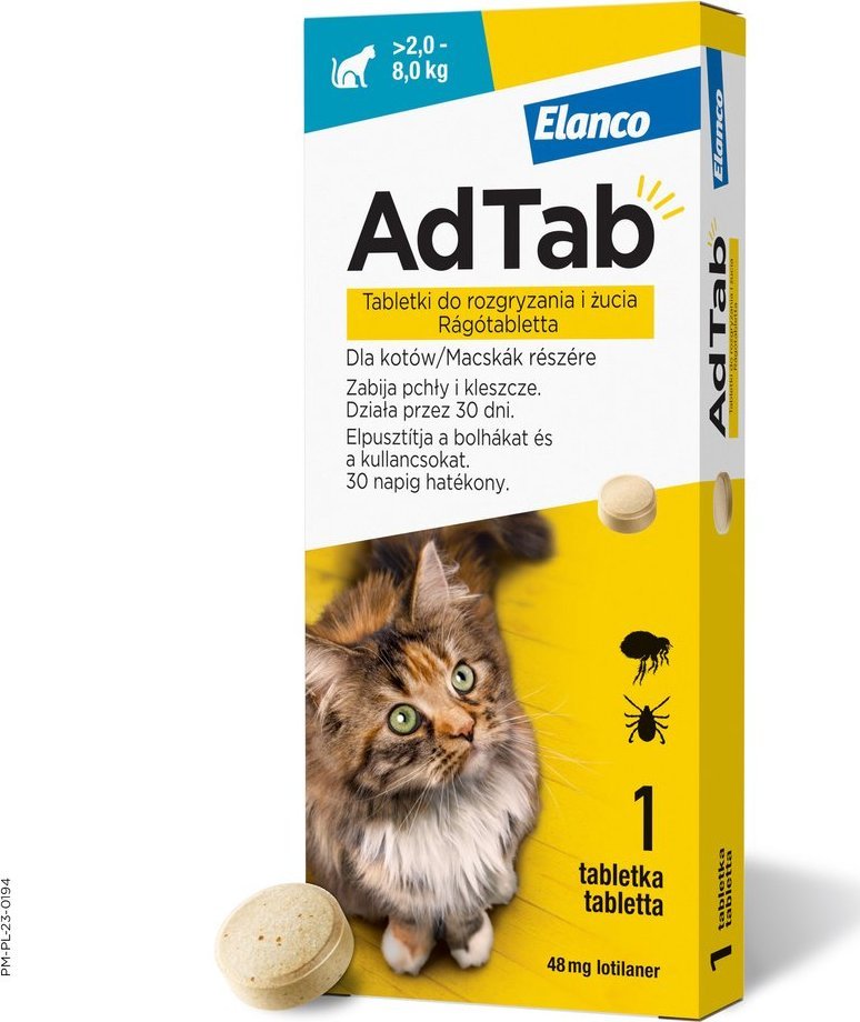 Elanco ELANCO AdTab 48mg tabletka na pchły i kleszcze dla kotów >2-8 kg