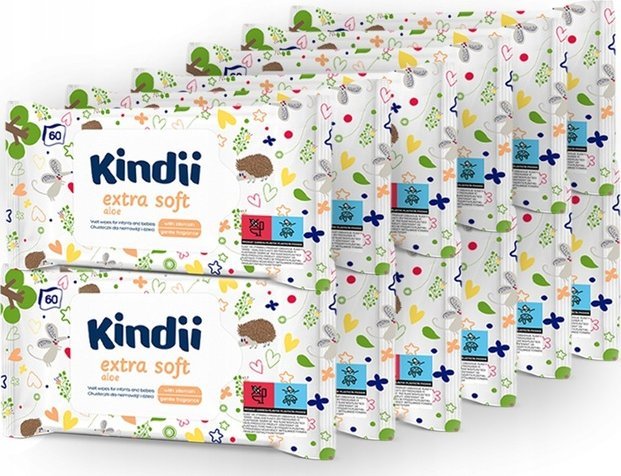 Kindii Chusteczki nawilżane extra soft 12 x 60 szt