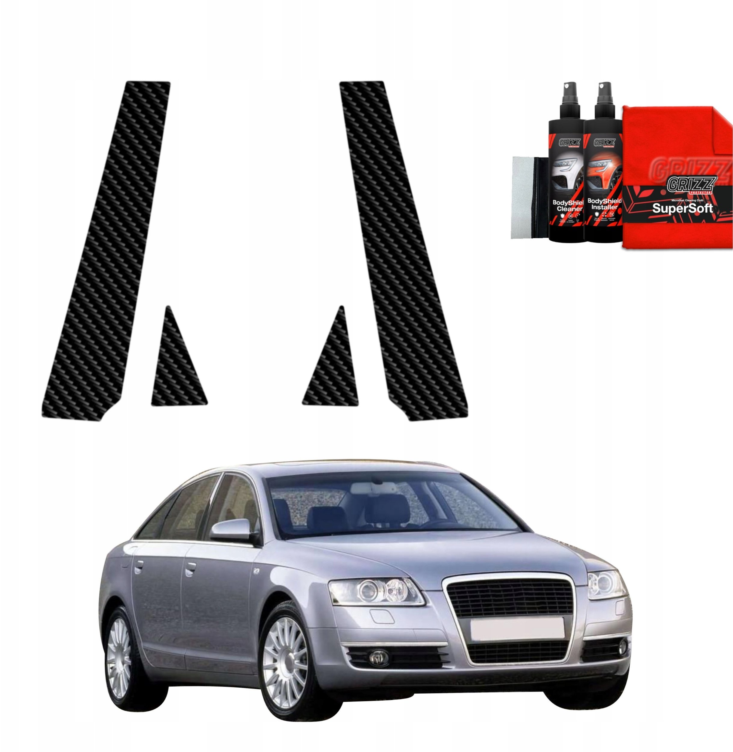 GrizzGlass Folia karbonowa na słupki GrizzGlass BodyShield do Audi A6 C6 Sedan 4D (2004-2008) [4w1]