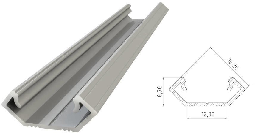 MPL Power Profil ALU kątowy 45st, anodowany srebrny, dł. 1000, max szer. taśmy 12mm (AL12-GLC1-AS-10...