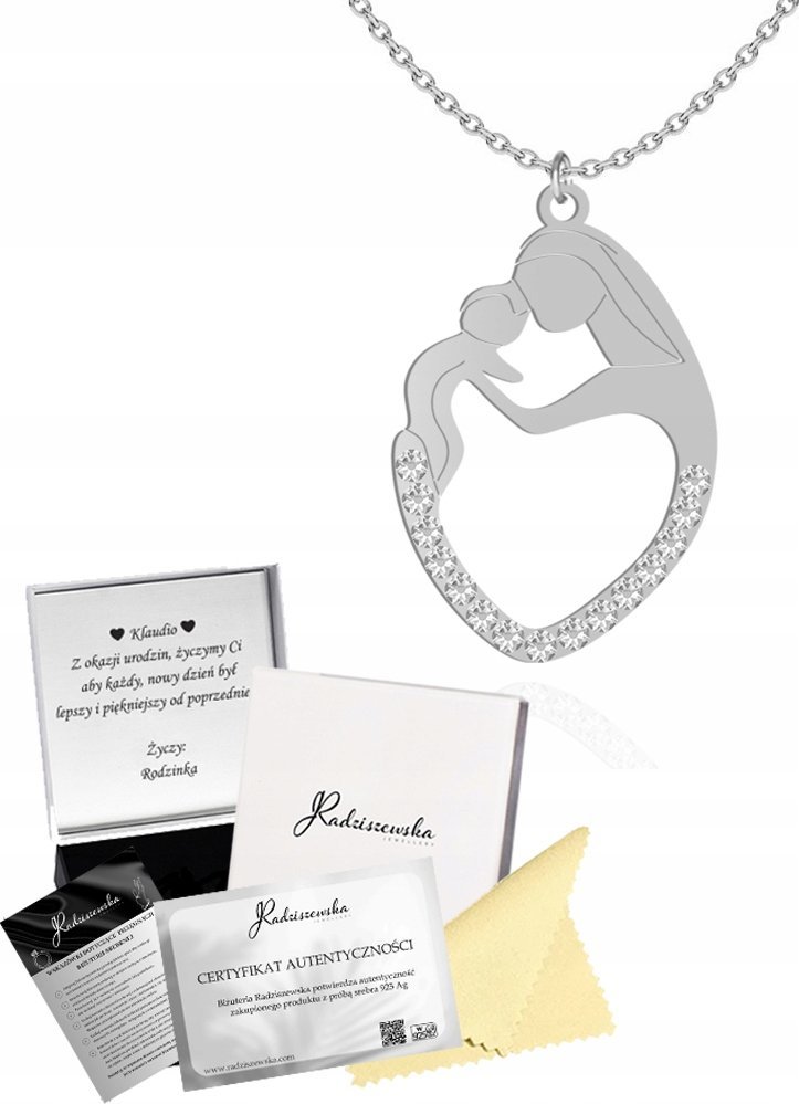 Radziszewska Jewellery Srebrny Łańcuszek Matka z Dzieckiem 925 Prezent Kobieta DEDYKACJA