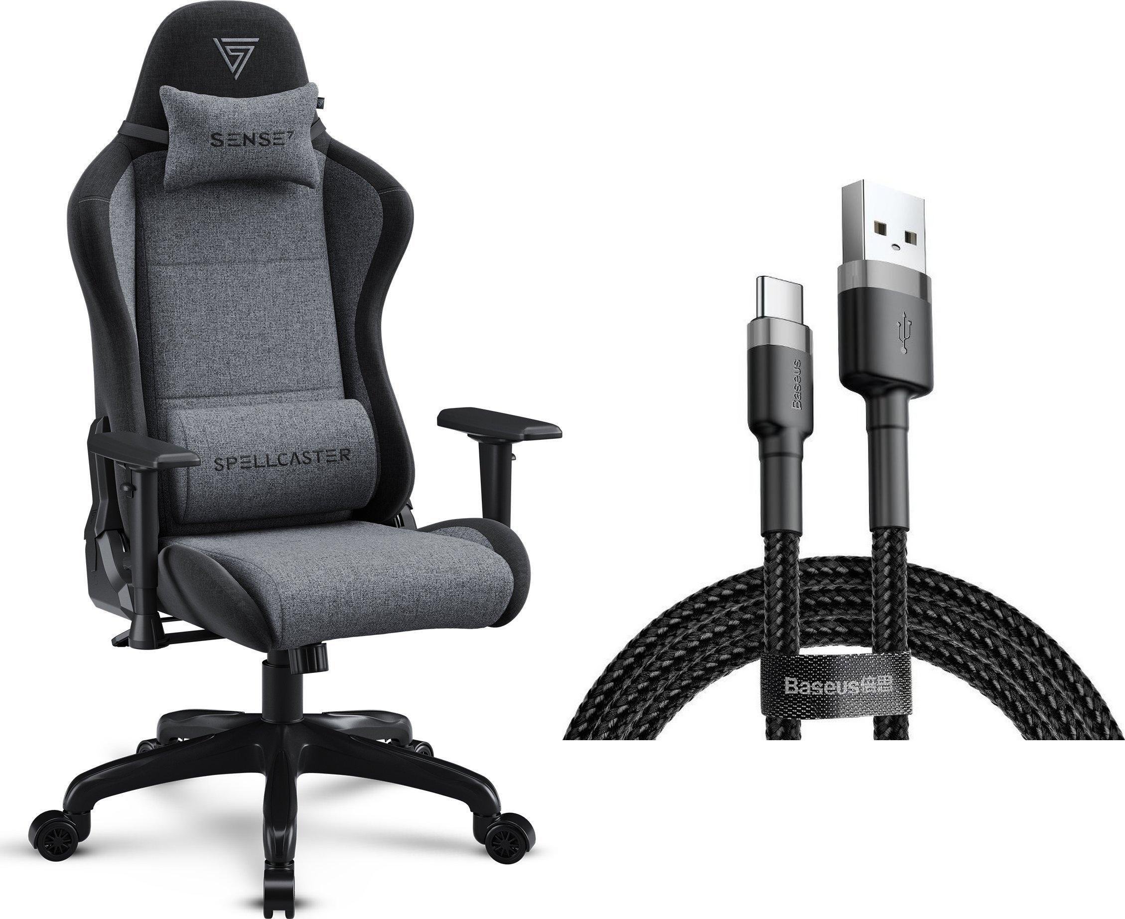 Fotel SENSE7 Spellcaster FUKU materiałowy czarno-szary + kabel usb