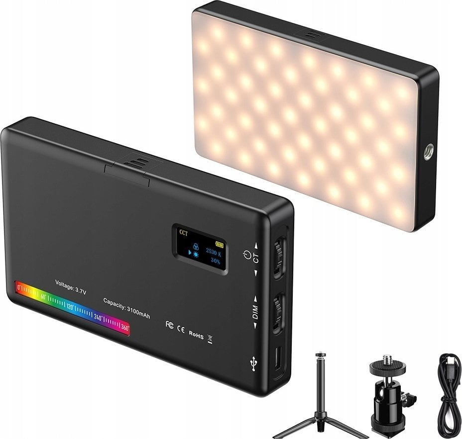 Apexel LED 140 Rgb / 3100 Mah 1/4"" Iso + Statyw + Głowica 3D (APL-FL07)