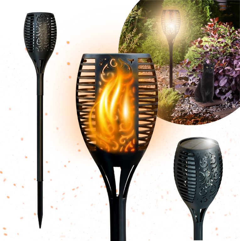 Blixstar Ogrodowa Duża Lampa Solarno-Wbijana Pochodnia z Płomieniem i Latarnią