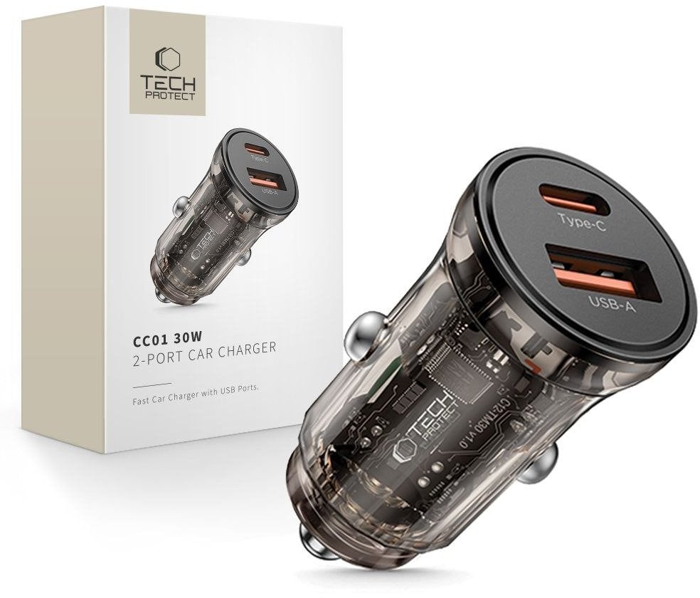 TECH-PROTECT CC01 2-PORT CAR CHARGER PD30W/QC3.0 BLACK