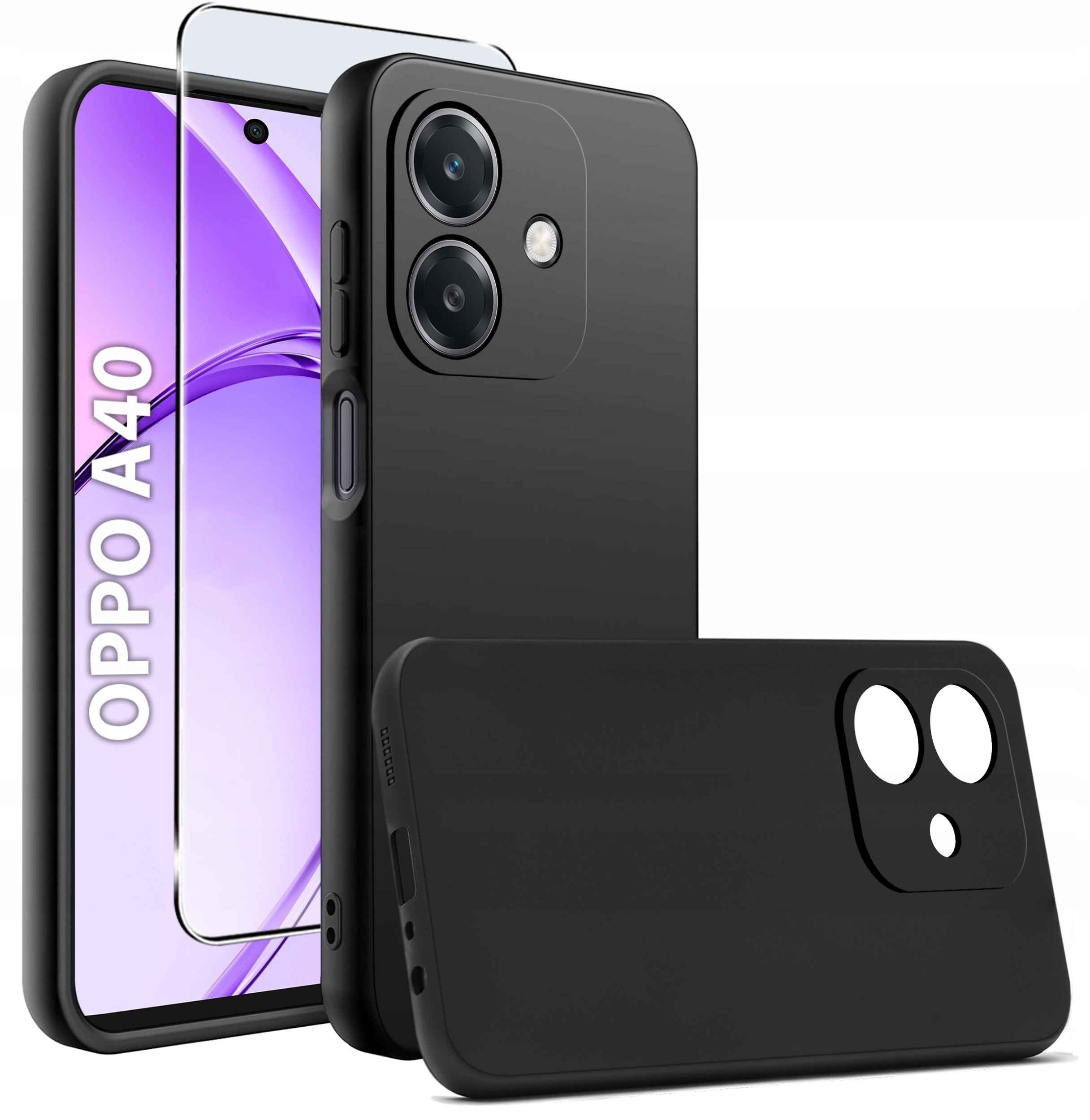 krainaGSM Etui do Oppo A40 | A40M CASE Gumowe CZARNE Matowe Silikon Slim + SZKŁO 9H