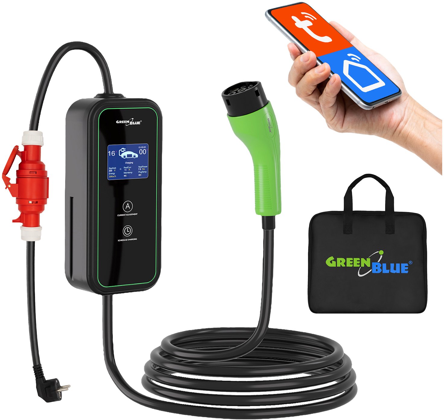 GreenBlue Ładowarka do EV / PHEV , przenośna, typ 2, dł. przew. 680cm, IP65, 11kV, 220-380V AC 50/60...