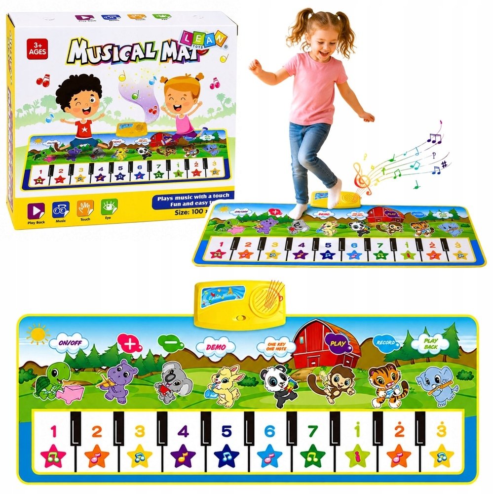 LeanToys Mata Muzyczna Edukacyjna Pianinko Zwierzątka Dźwięki Instrumentów 100x36 cm