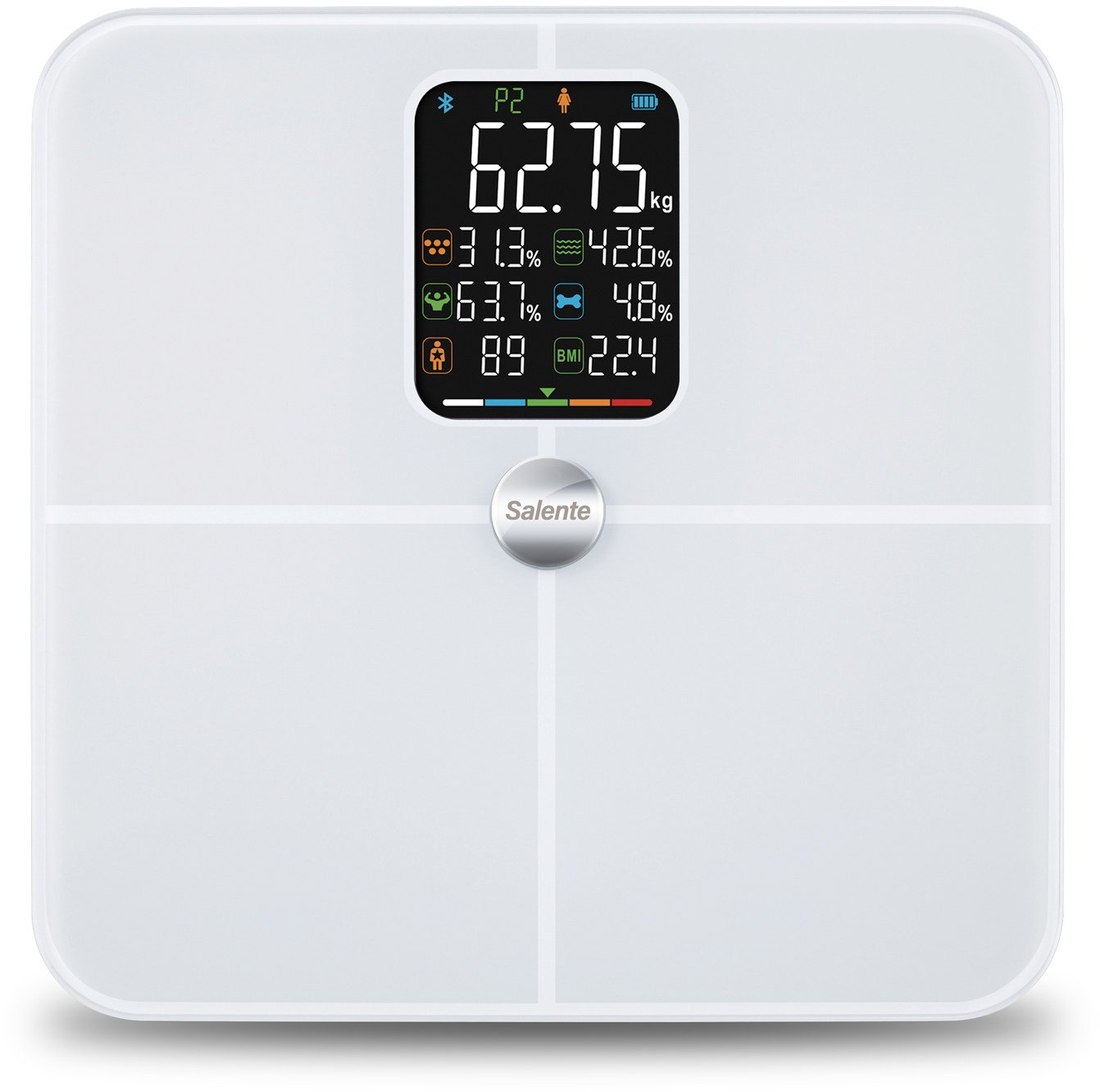 Waga łazienkowa EVO Salente BodyFit, inteligentna osobowa diagnostyczna waga fitness, Bluetooth, bia...
