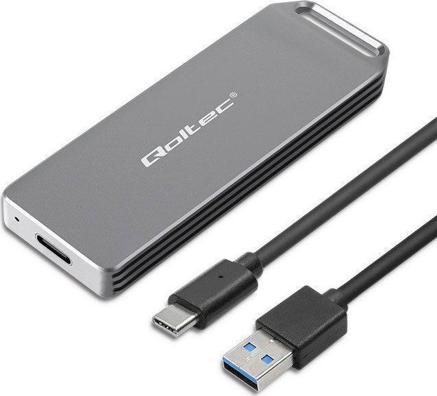 Kieszeń Qoltec Mini obudowa na dysk M.2 SSD | NVMe | PCIe | USB3.1 | Super speed10Gb/s | 2TB | Srebr...