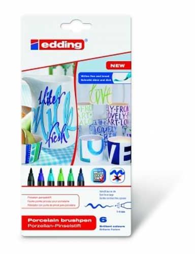 Edding Pisaki do powierzchni ceramicznych 1-4MM z końcówką pędzelkową 6 zimnych kolorów (4200/6S/099...