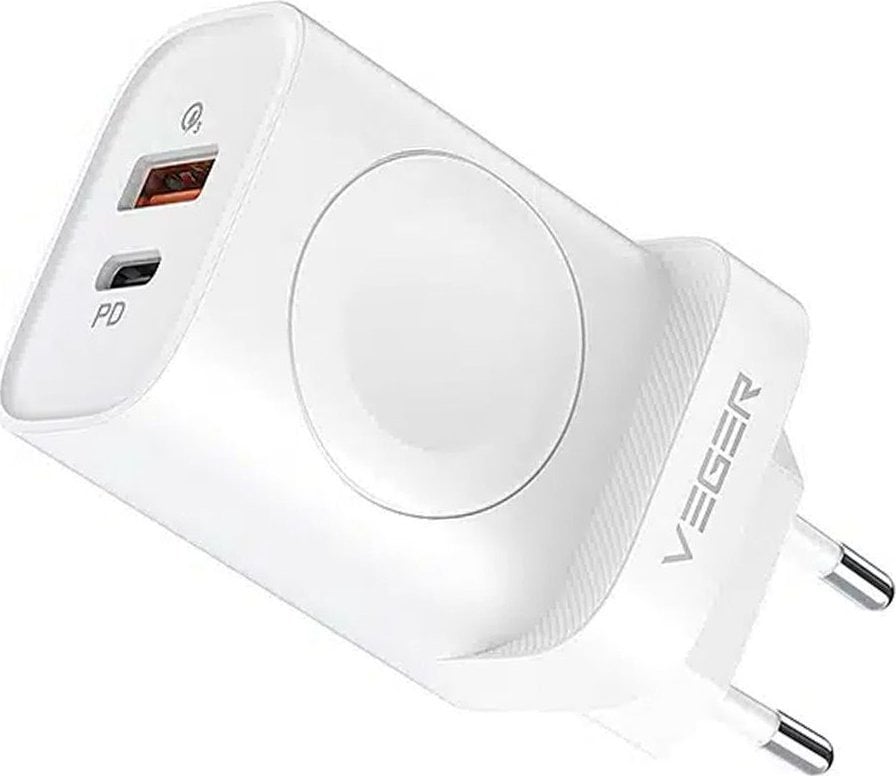 Ładowarka Veger VEGER ładowarka sieciowa USB A + Typ C + ładowarka indukcujna kompatybilna z Apple Watch PD QC3.0 3A 25W W002E biała