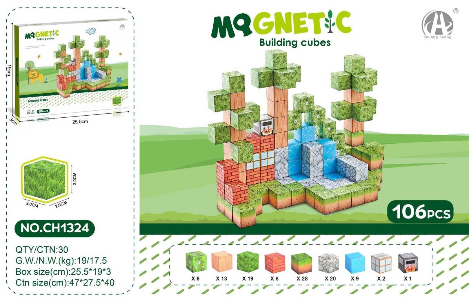 LeanToys Zestaw Kostek Magnetycznych, Klocki Magnetyczne 106el. EDUKAMP (ZKL.CH1324)