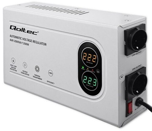 Qoltec Stabilizator napięcia AVR 2000VA | 1200W | Toroidalny transformator