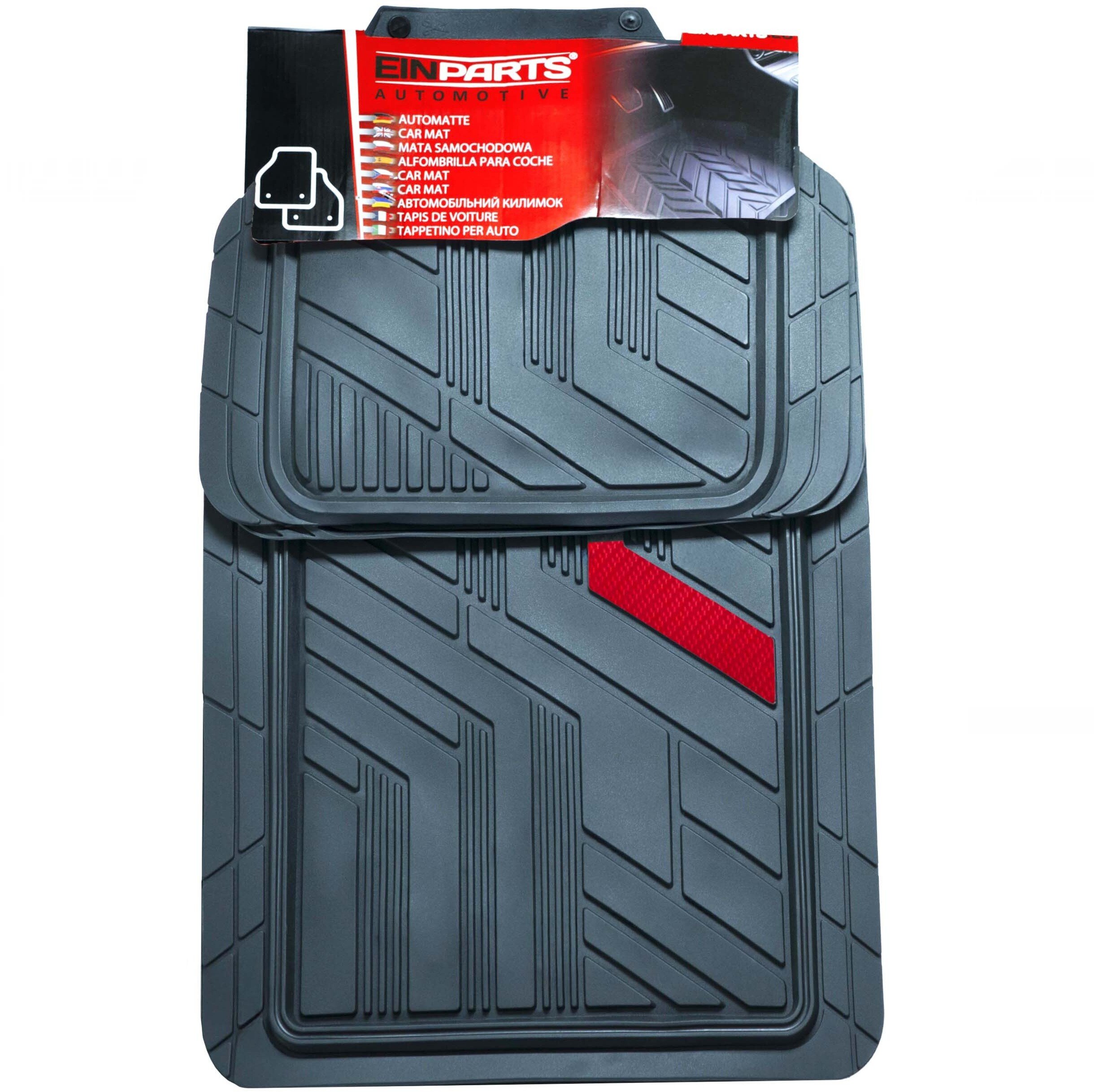 Einparts Automotive EINPARTS DYWANIKI GUMOWE DO AUTA 4 SZTUKI PVC Z CZERWONYM PASKIEM ZESTAW