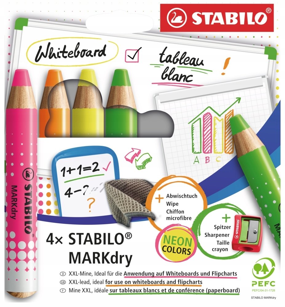 Stabilo Kredki do tablic suchościeralnych 4kol. STABILO