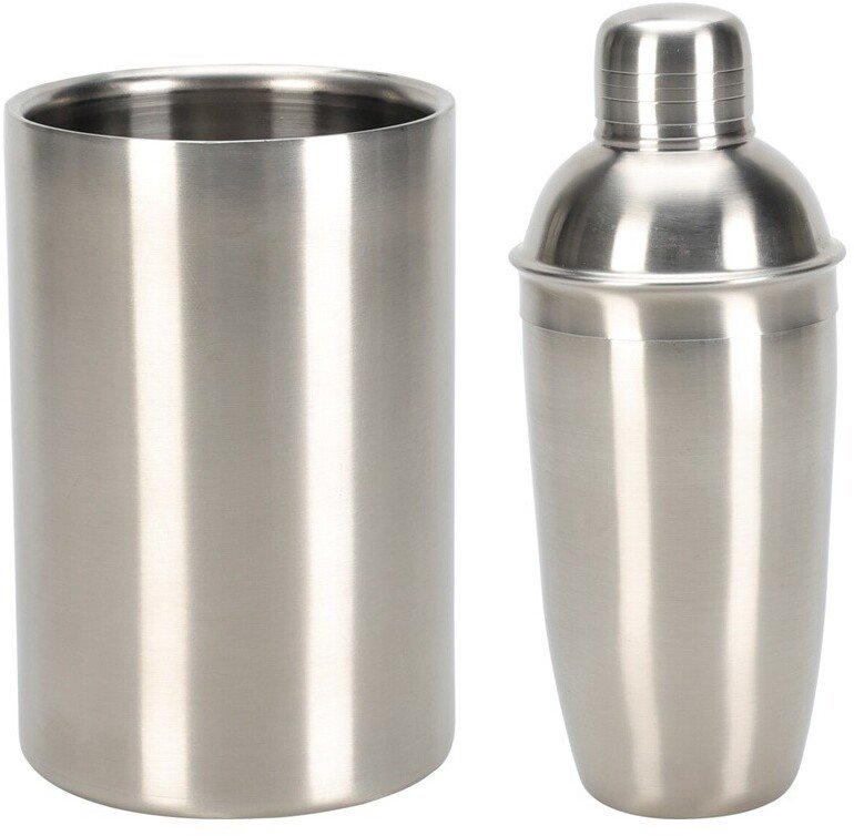 Excellent Houseware Zestaw barmański na prezent, 2 elementy: shaker i wiaderko na lód, stal nierdzew...