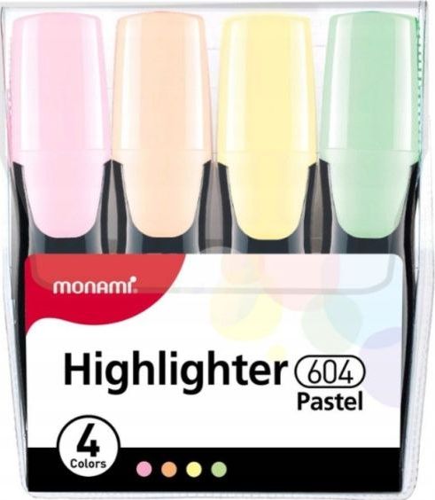 Monami Gruby zakreślacz Highlighter 604 - zestaw 4 kolorów pastelowych Monami