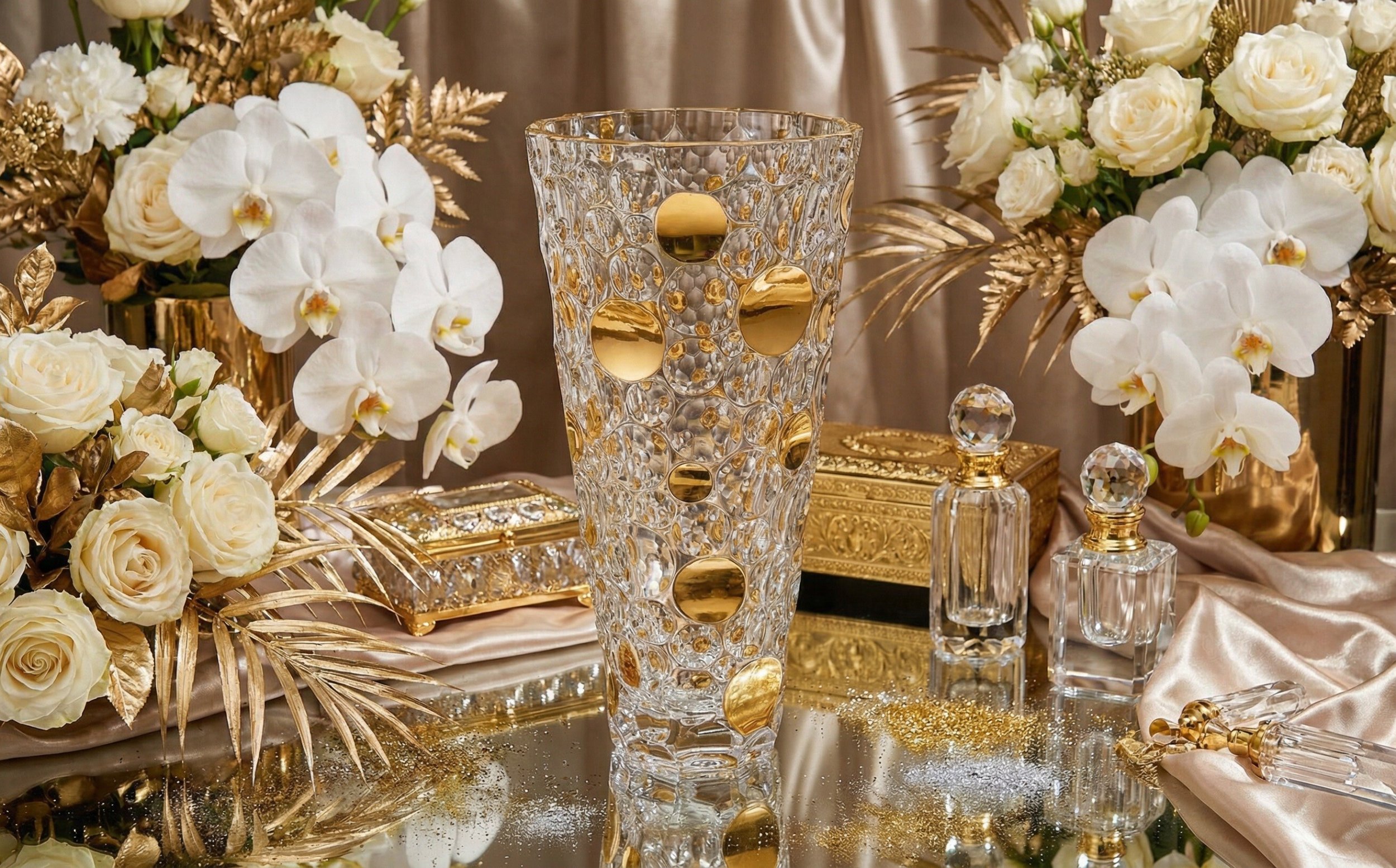 Wazon kryształowy 31 cm Jihlava Lisboa Gold