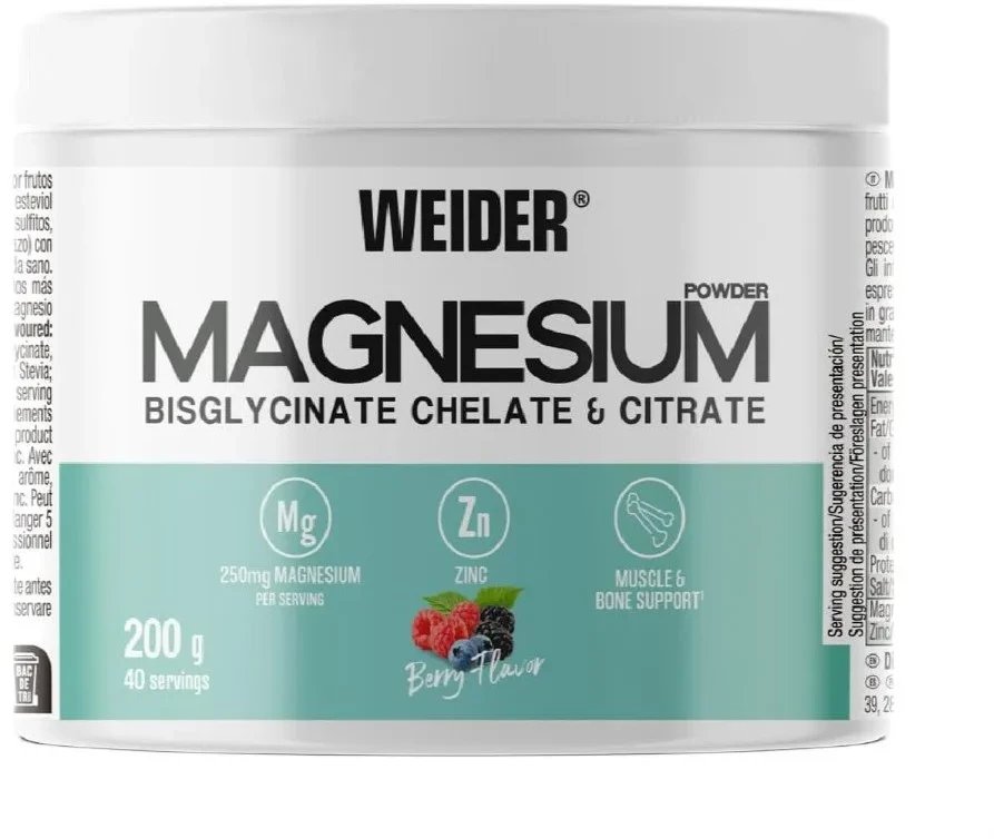 Weider - Magnez, Magnesium Bisglycinate Chelate & Citrate, Berry, Proszek, 200g
