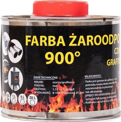 Hurtex Lakier farba żaroodporna do kominka/pieca grafitowa 0.25l