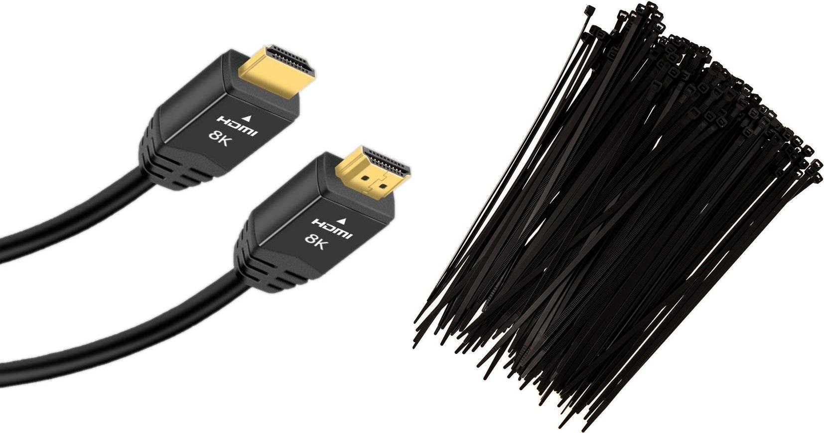 Kabel Mozos Kabel Mozos HDMI - HDMI 5m czarny (HD218K-5M) + Opaska zaciskowa Czarny 100 sztuk (MCABLE-S)