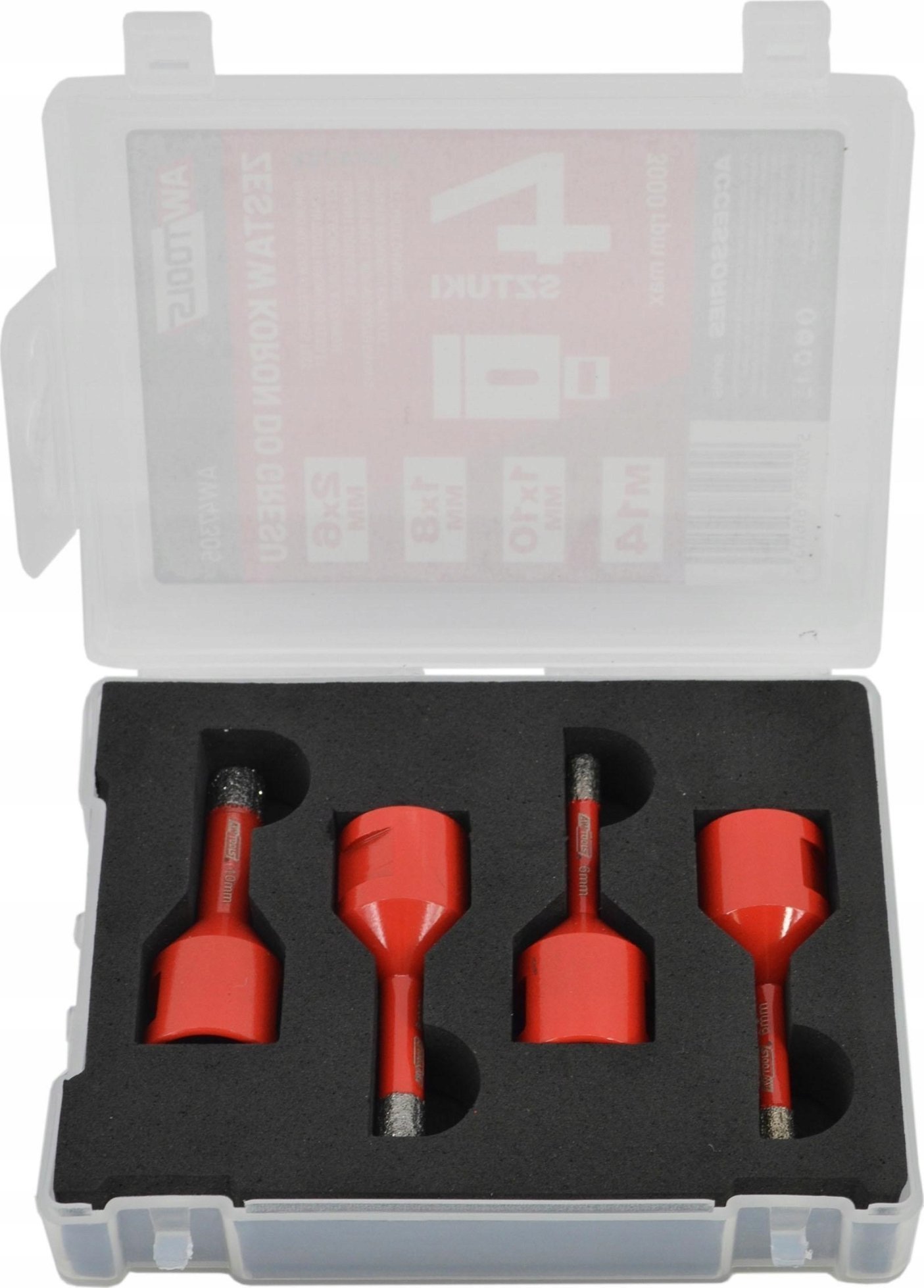 Wiertło AWTools AWTOOLS ZESTAW KORON DO GRESU kpl.5szt. (2x6mm, 8, 10,mm) W KUFRZE DO PRACY NA SUCHO Z WOSKIEM