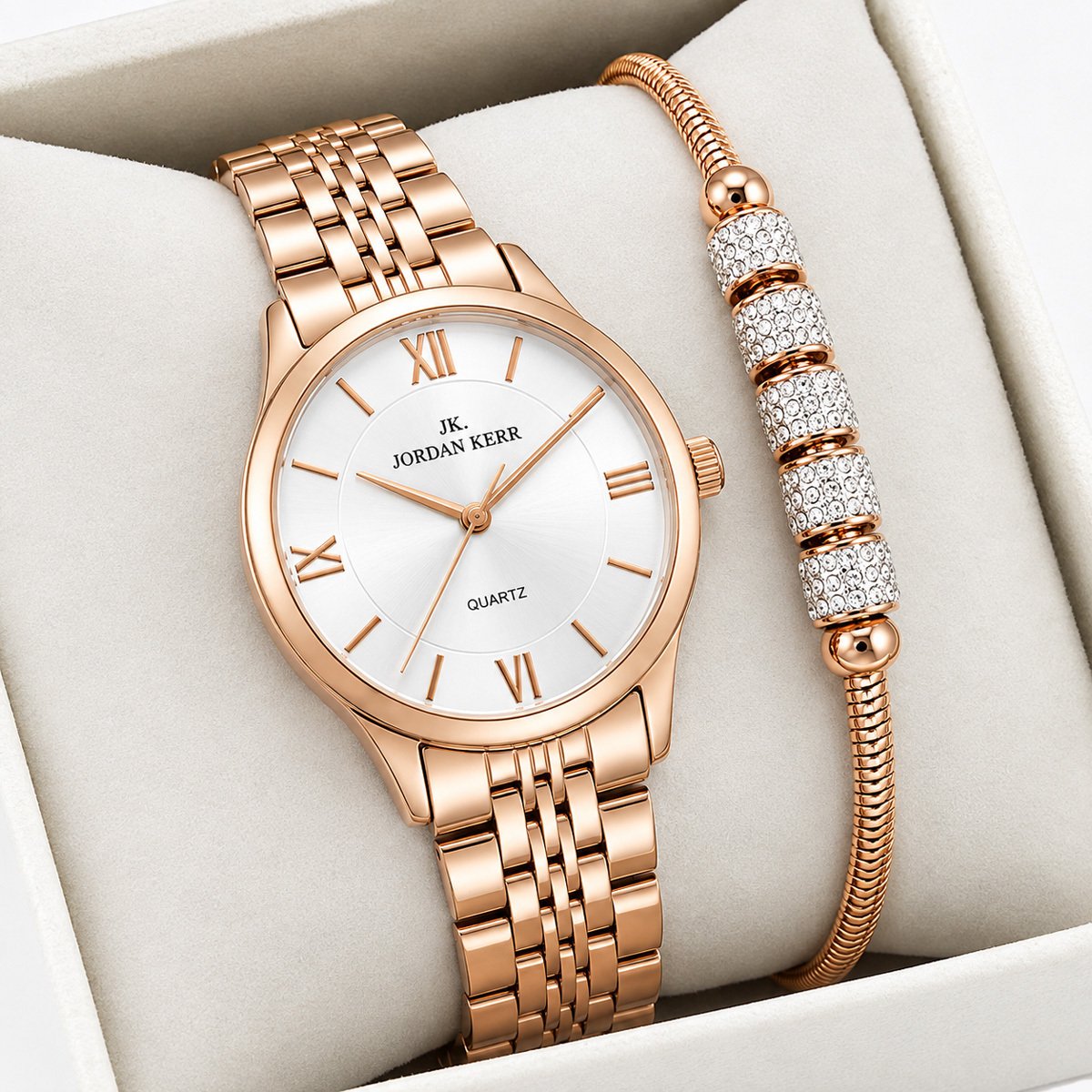 Zegarek Jordan Kerr Zestaw damski zegarek Bruna rose gold + bransoletka (P9016-04-TB2-NE)