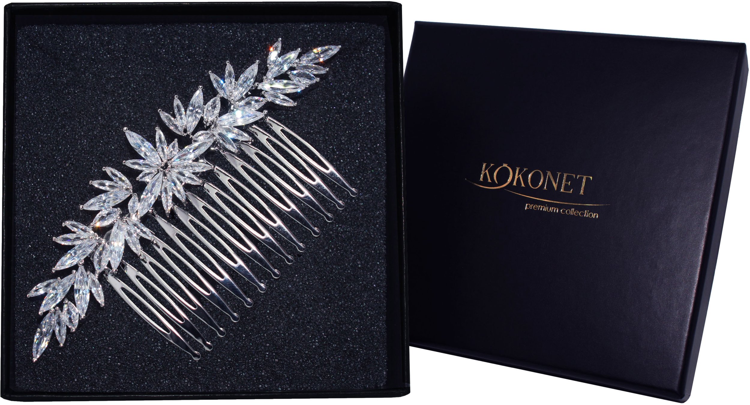 KOKONET Grzebyk SREBRNY z listkami fale STROIK OZDOBA glam