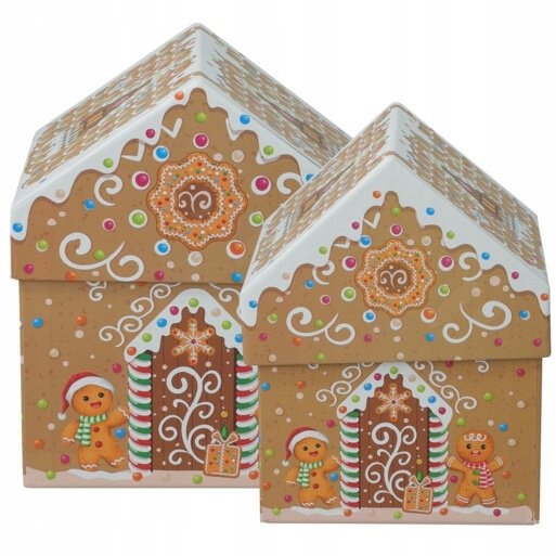 Dekoracja świąteczna Home Styling Collection Pudełka świąteczne w kształcie domku, zestaw 2 szt.