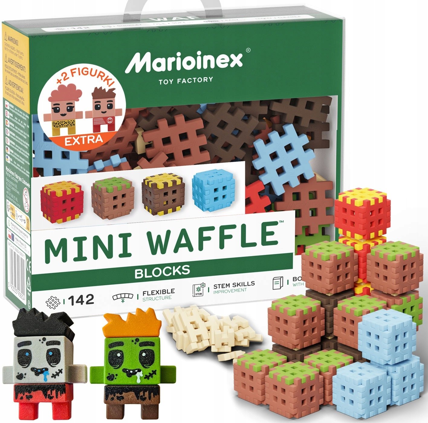 Marioinex Mini Waffle Green Blocks 144 el. - Klocki w Stylu Pixel 2 Figurki