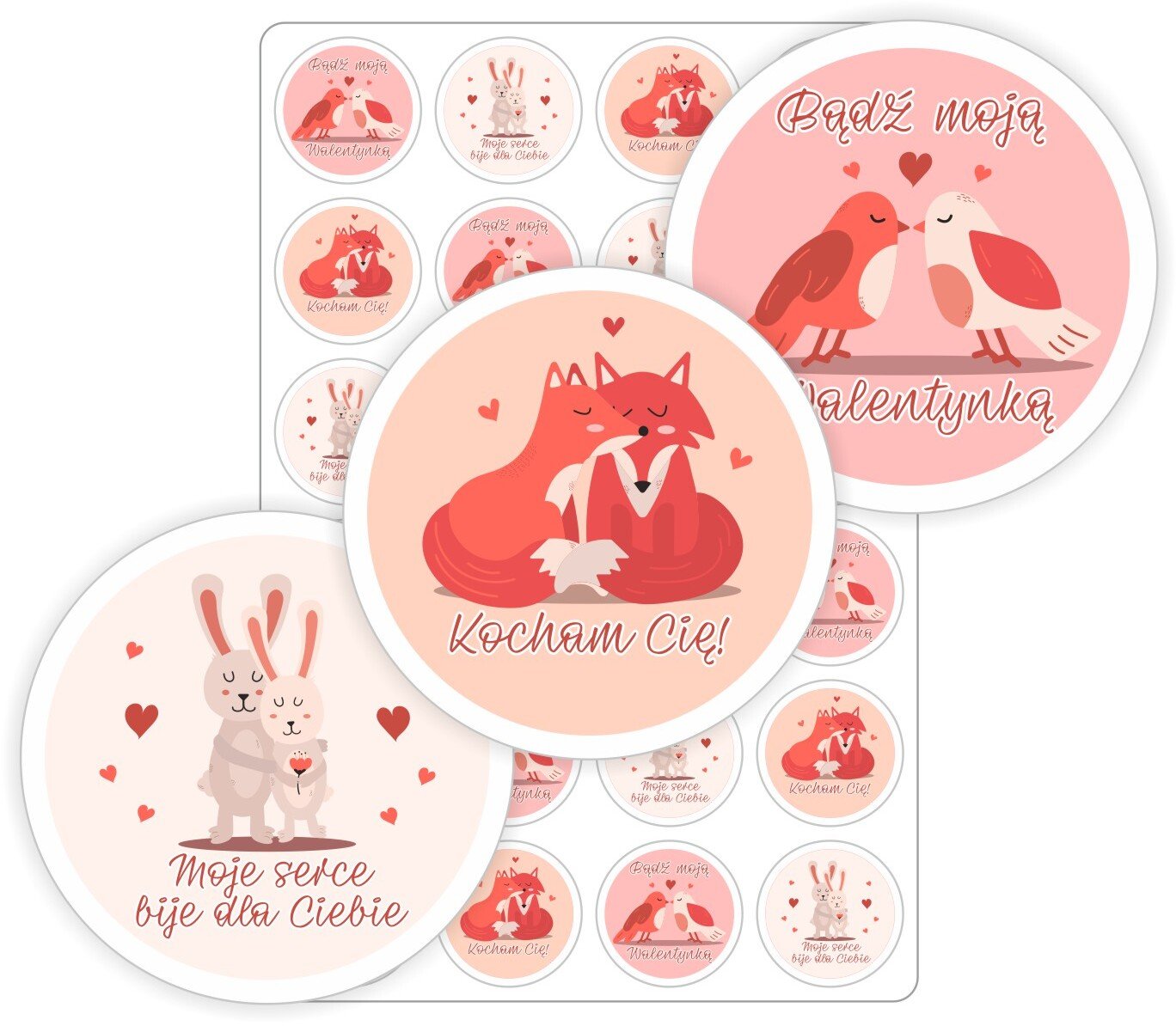 Stabilus Naklejki etykiety nalepki okrągłe dziewczyny 14 lutego WALENTYNKI prezent upominek kwiaty 24szt. 5cm (E-WAL_01_C5)